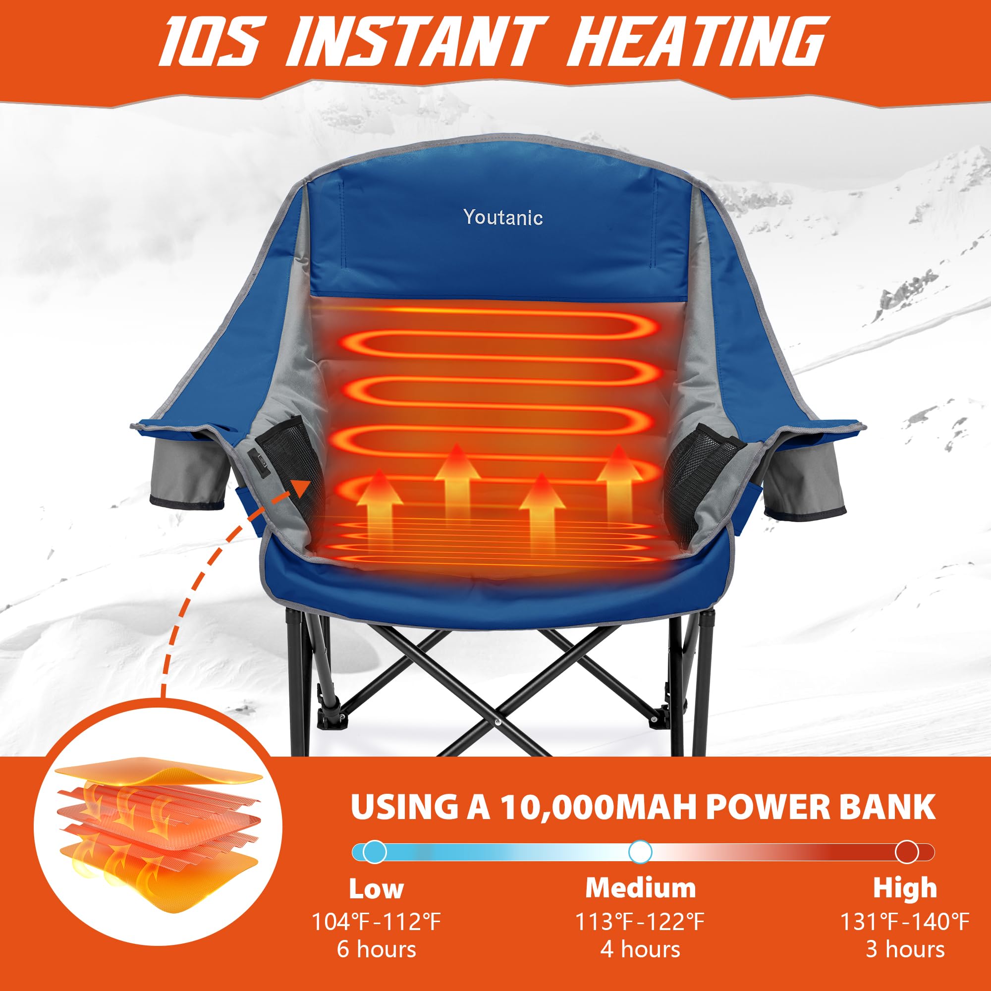 Youtanic heated camping chair cup-holders keep drinks within easy reach.