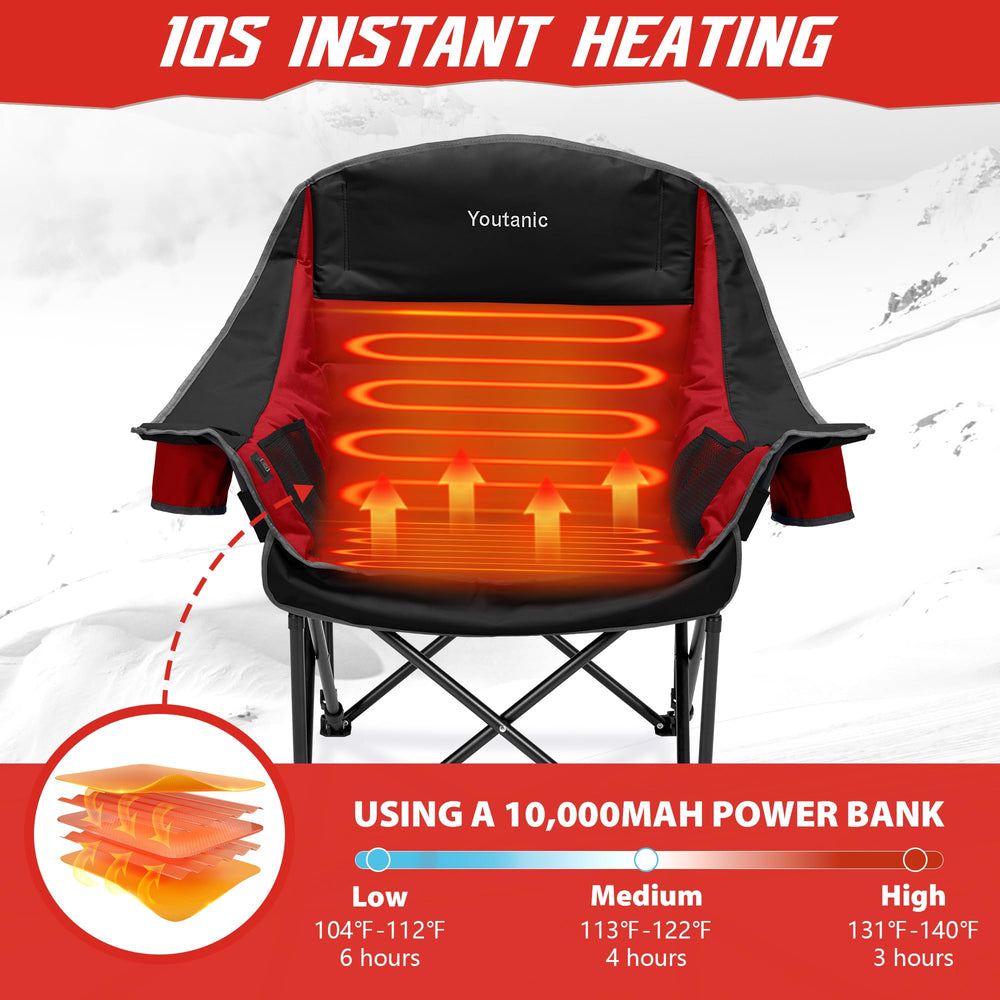Youtanic heated camping chair folded with carrying bag for travel