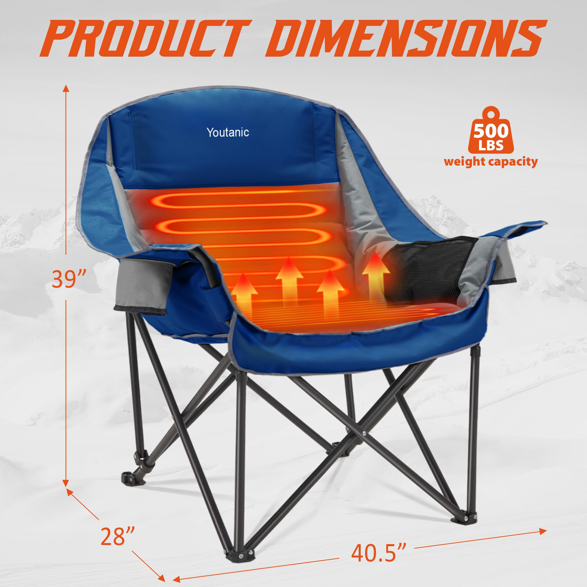 Youtanic heated camping chair seat-comfort-padding with deluxe cushions for neck and hips.