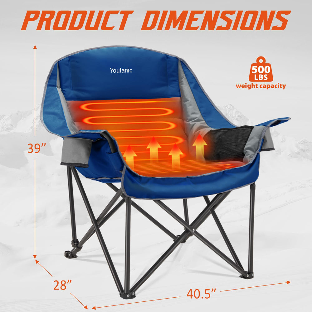 Youtanic heated camping chair seat-comfort-padding with deluxe cushions for neck and hips.
