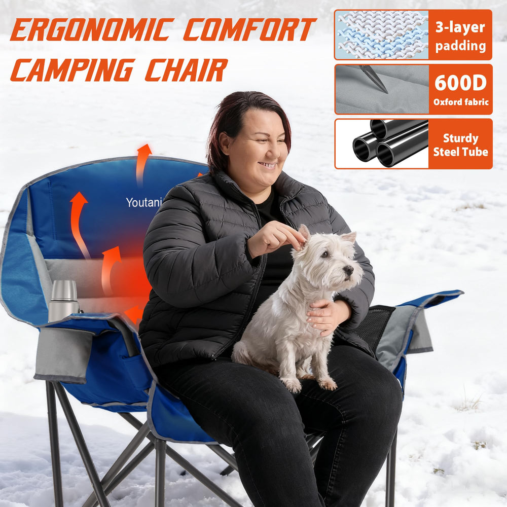 Youtanic heated camping chair side-pockets provide organized storage outdoors.