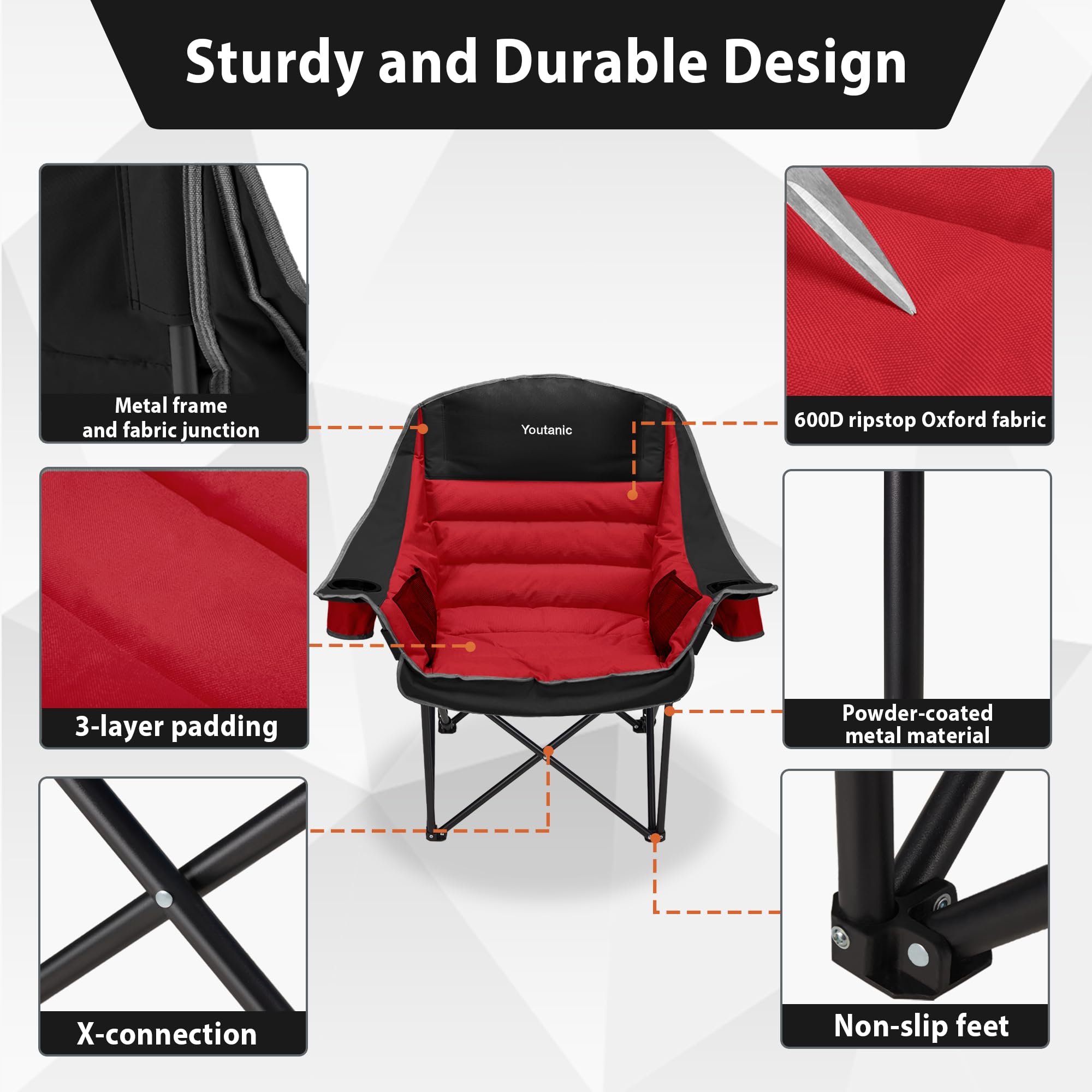 Youtanic 600D Oxford fabric resists wear while staying breathable.