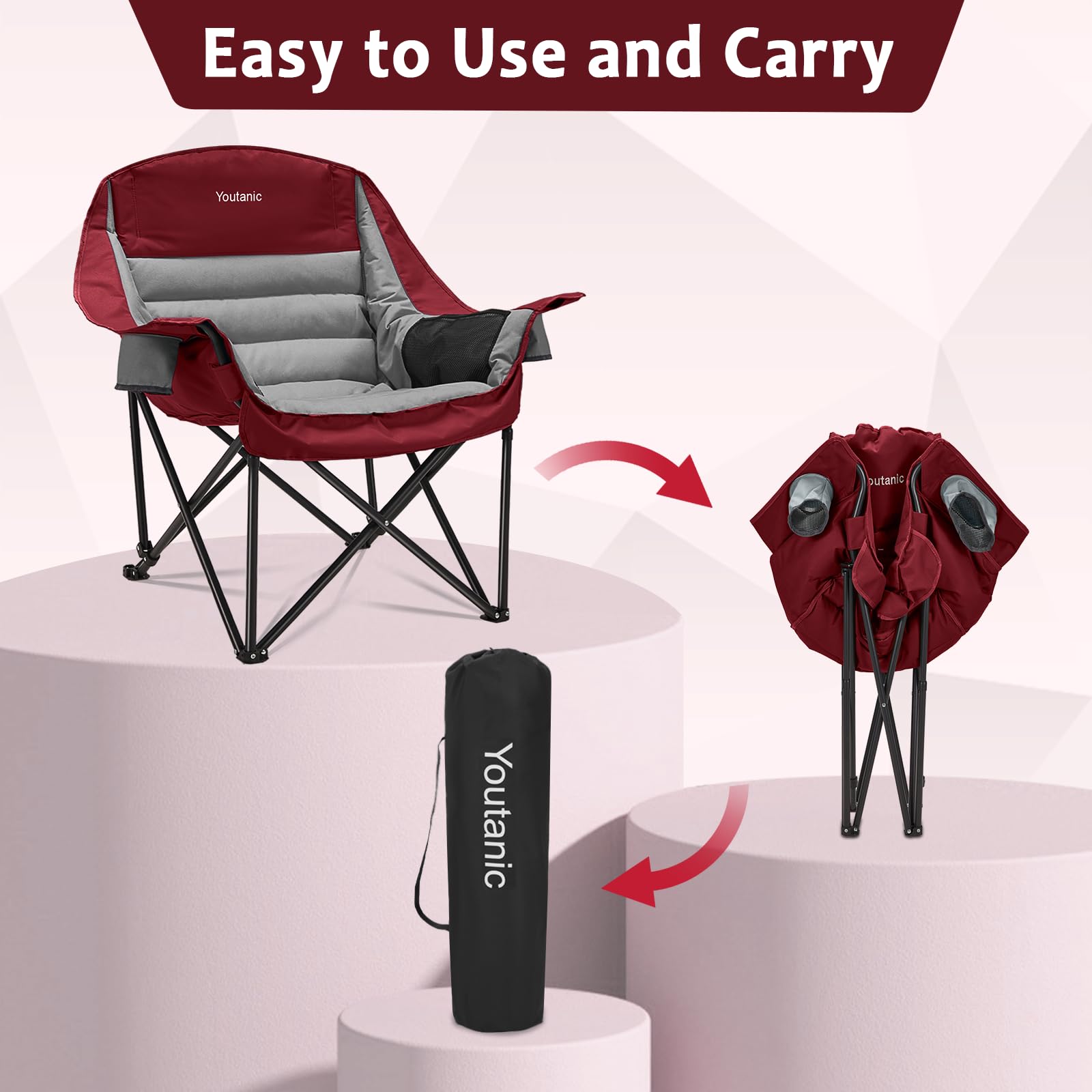 Youtanic oversized camping chair folded in carry bag for easy transport