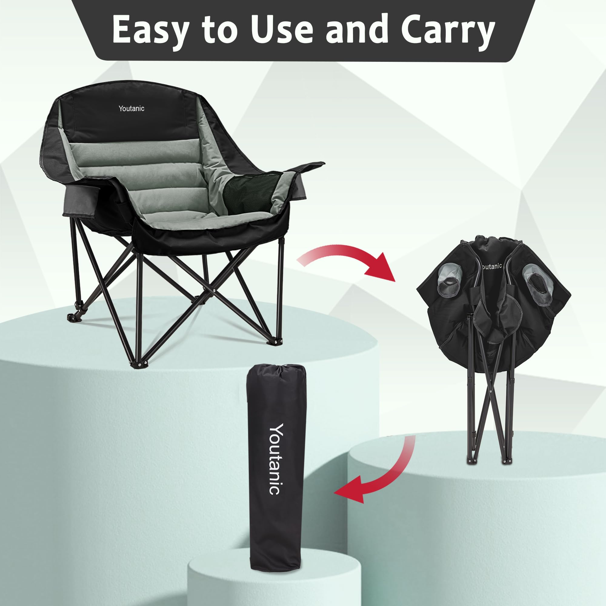 Youtanic Oversized Camping Chair folded in carry bag for easy transport.