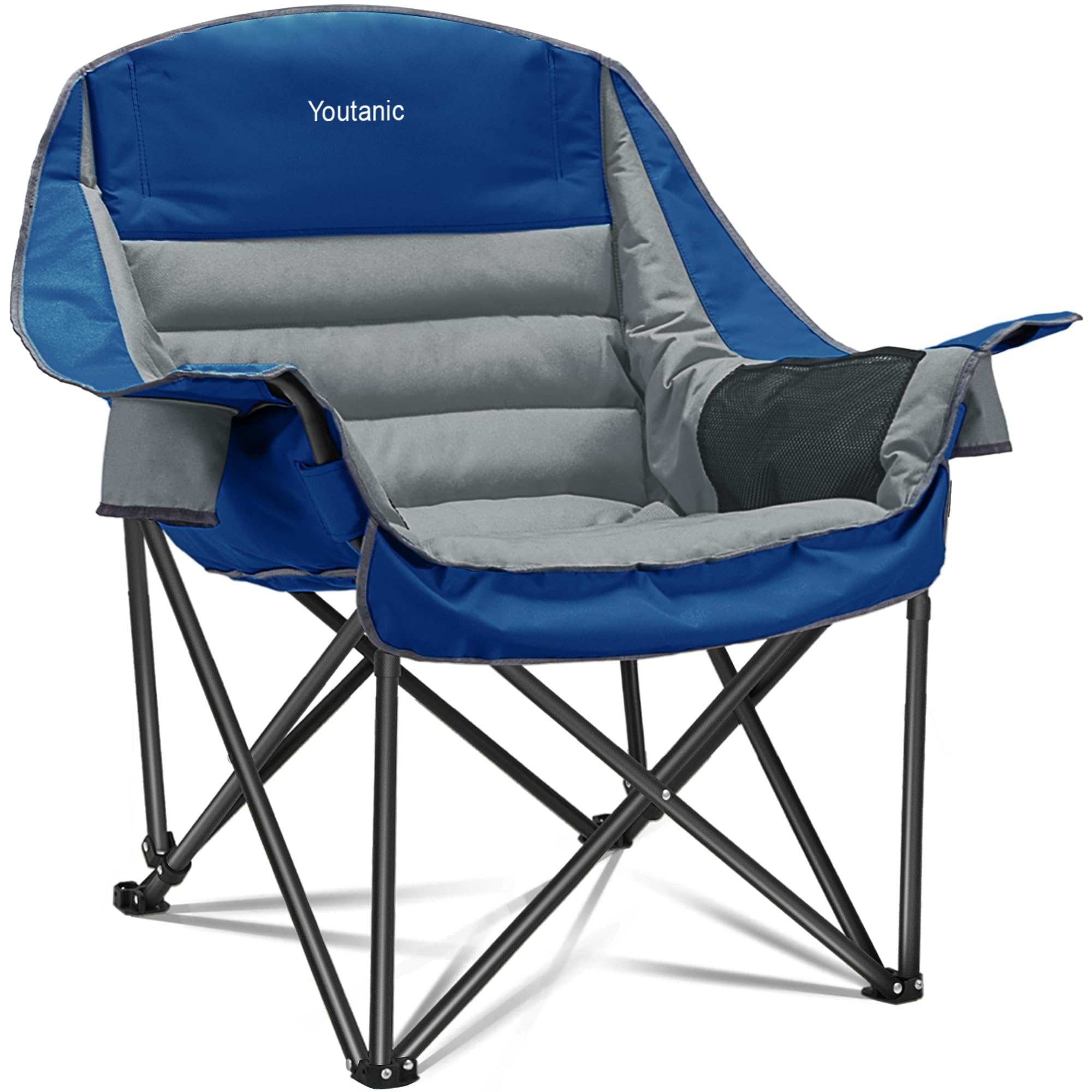 Youtanic oversized camping chair front view highlighting roomy seating for all day comfort