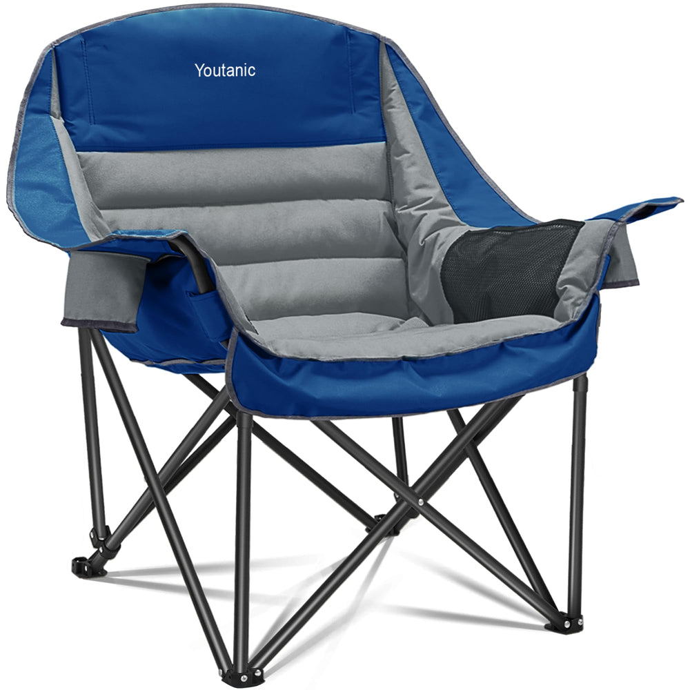 Youtanic oversized camping chair front view highlighting roomy seating for all day comfort