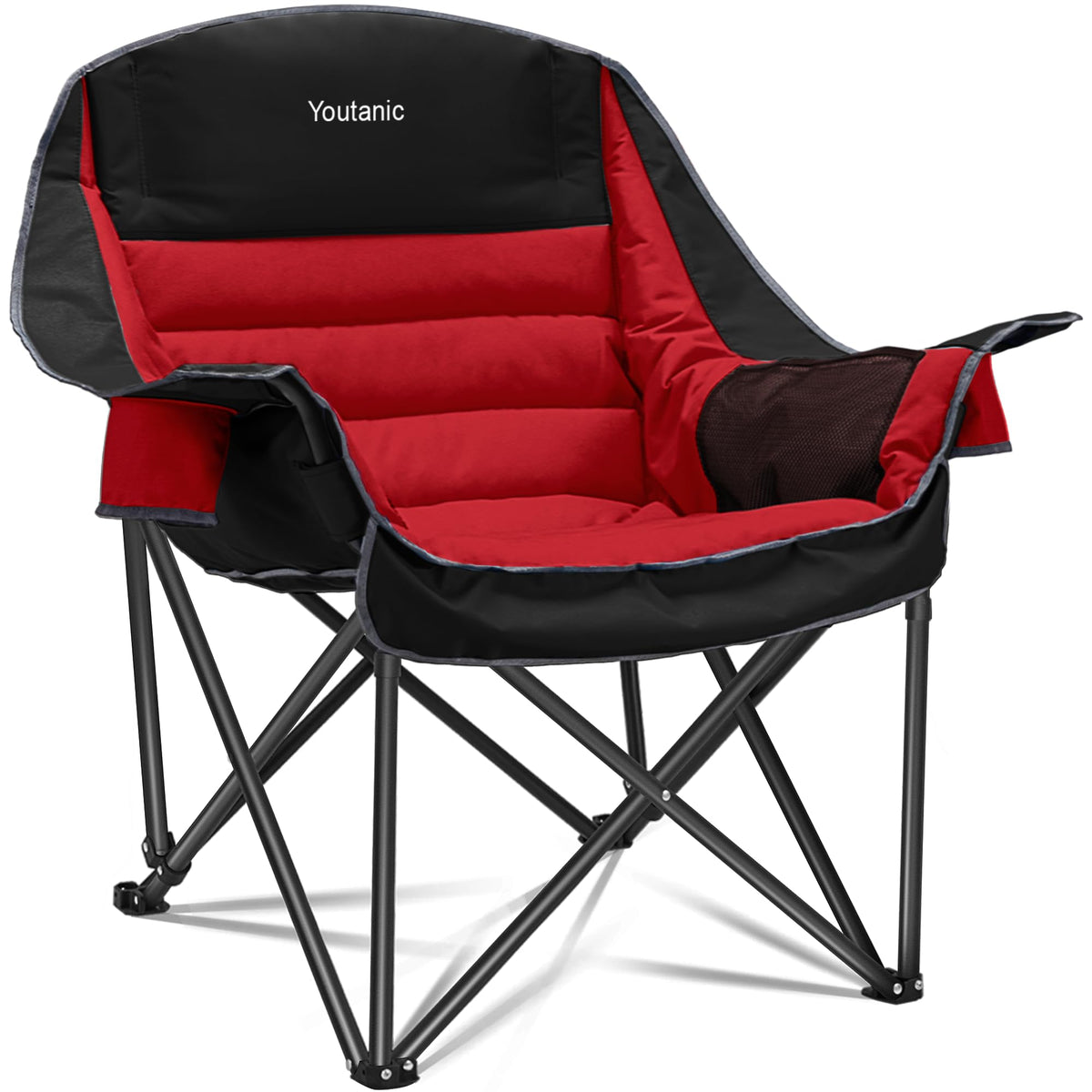 Youtanic oversized camping chair in open view offers roomy seating for all-day comfort.