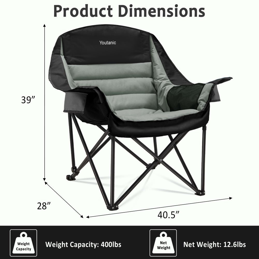 Youtanic Oversized Camping Chair padded headrest and backrest offer soft support.