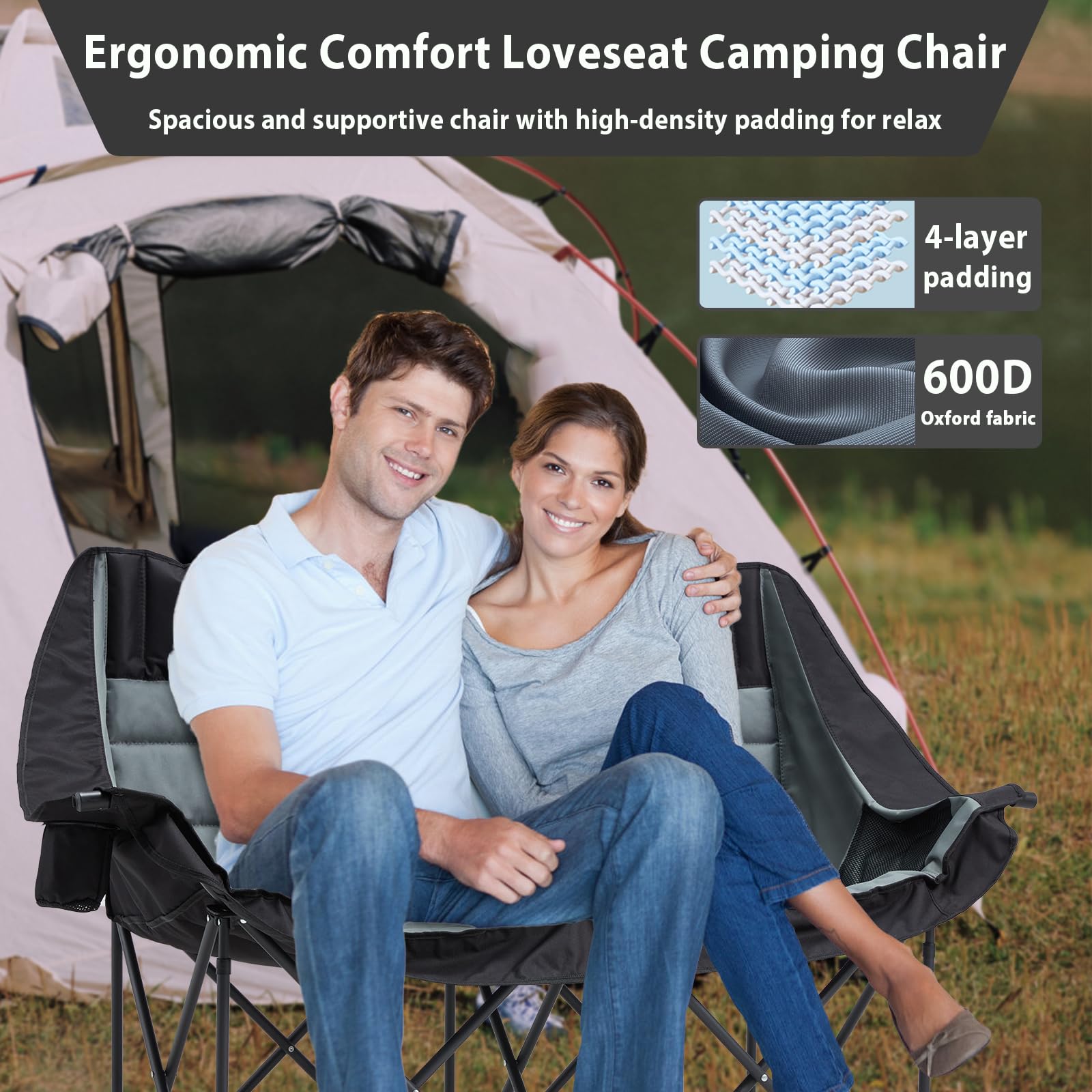 Youtanic Oversized Camping Chair features extra-wide seat detail for spacious seating.