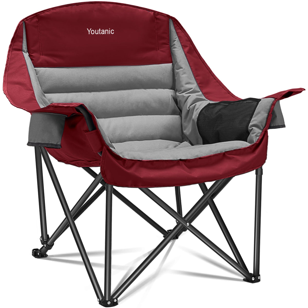 Youtanic oversized camping chair with side pocket and cup holder for organized outdoor seating