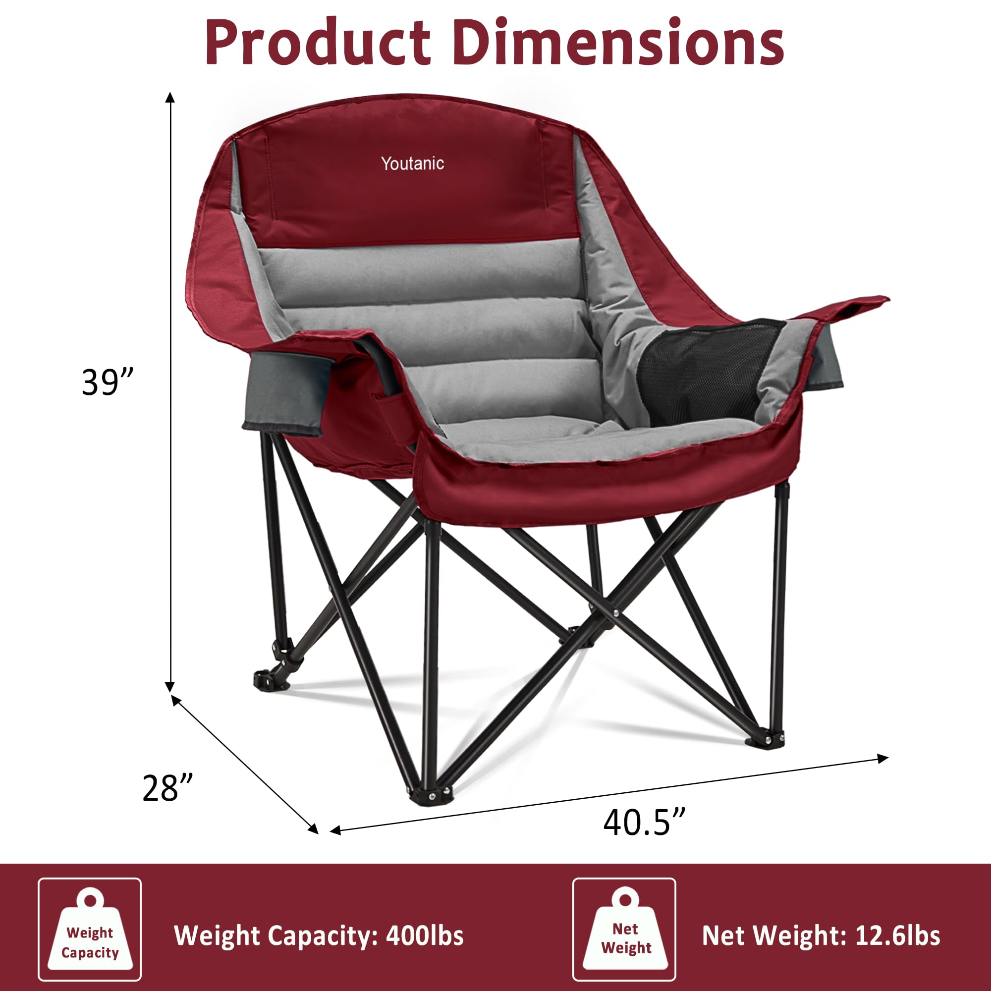 Youtanic oversized camping chair side pockets keep essentials within reach