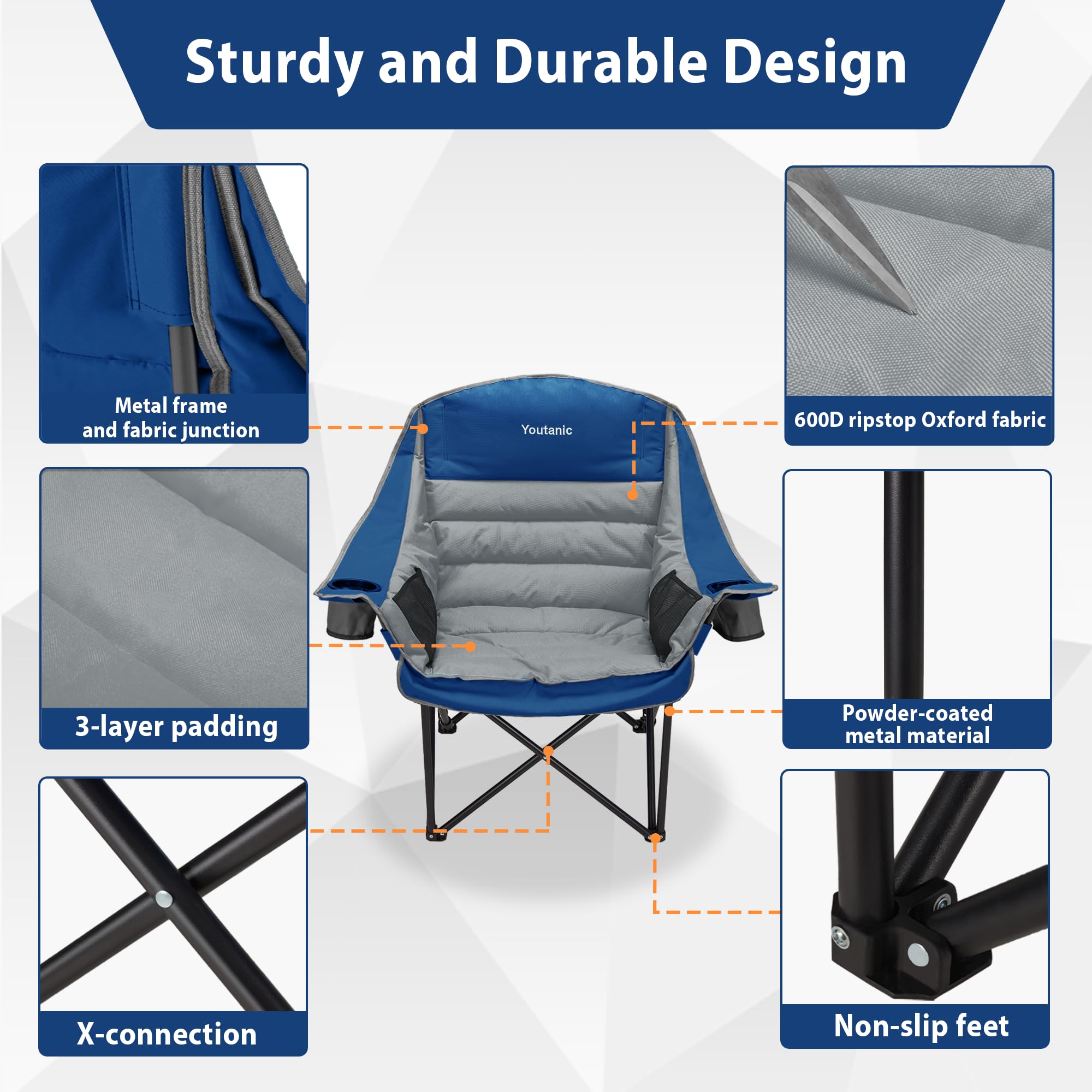 Youtanic chair steel frame close-up reveals sturdy construction for heavy use