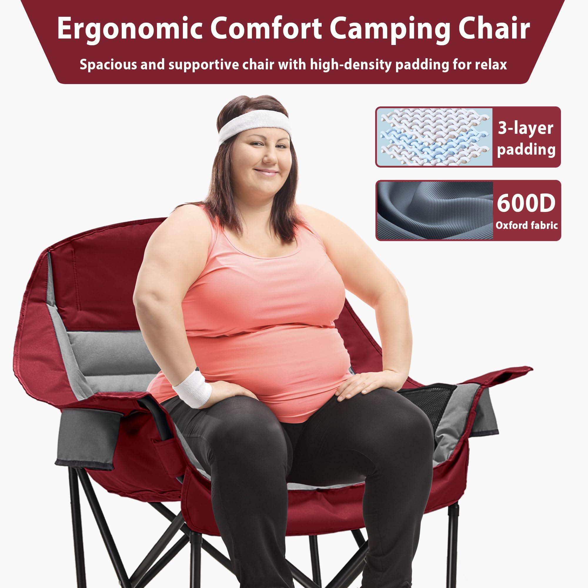 Youtanic oversized camping chair steel frame detail shows durable construction