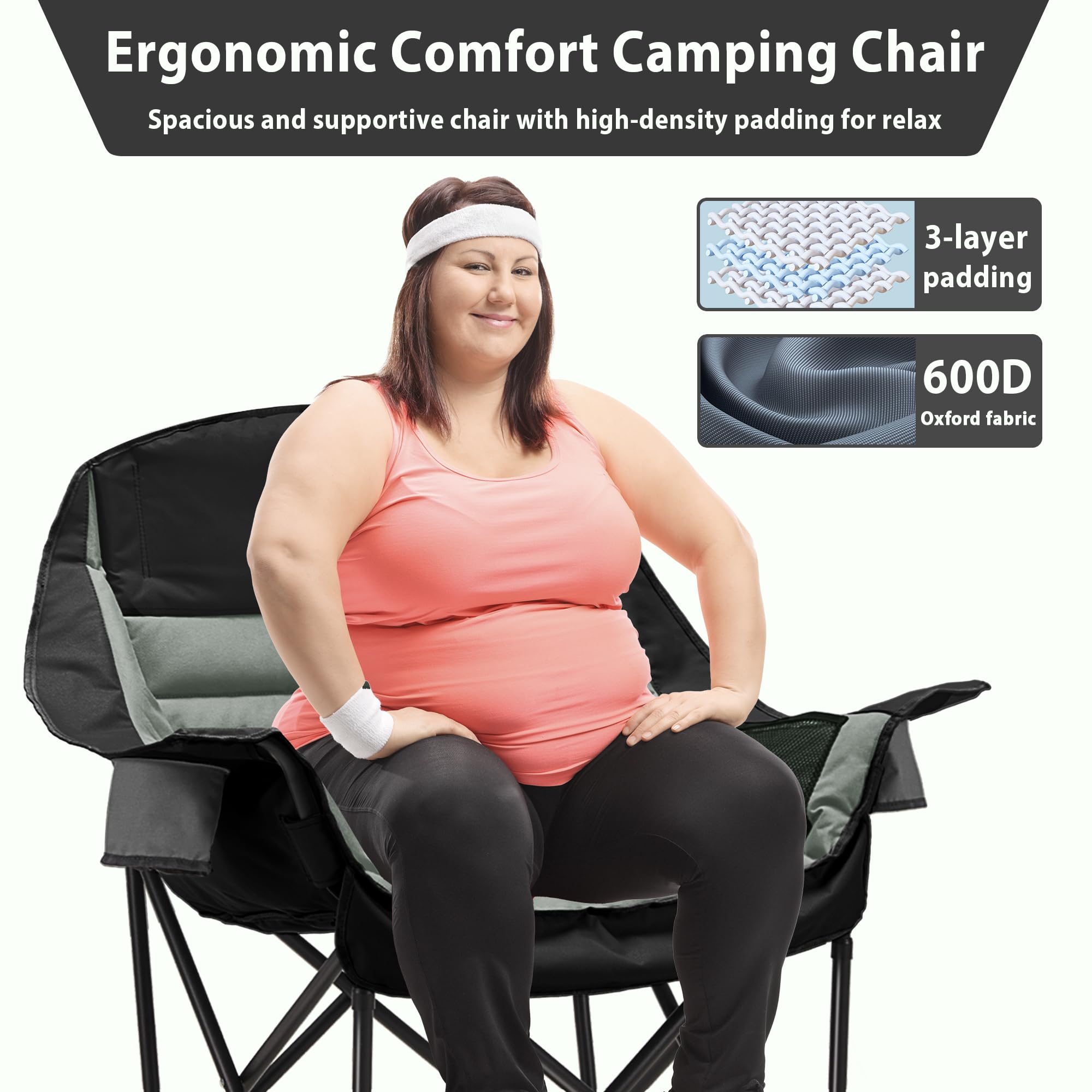 Youtanic Oversized Camping Chair steel frame with powder-coated finish for stability.