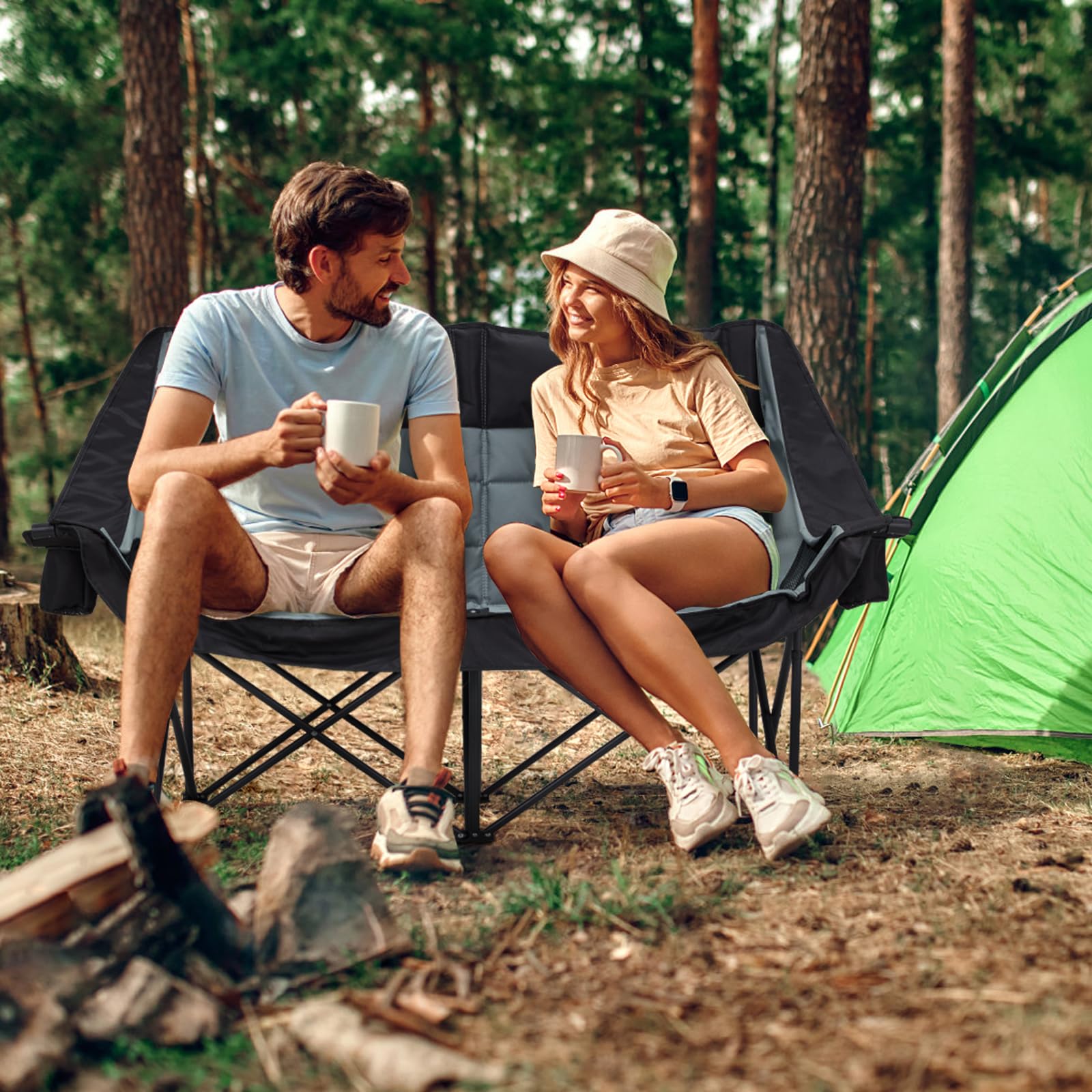 Youtanic Oversized Camping Chair unfolded into a loveseat for two.