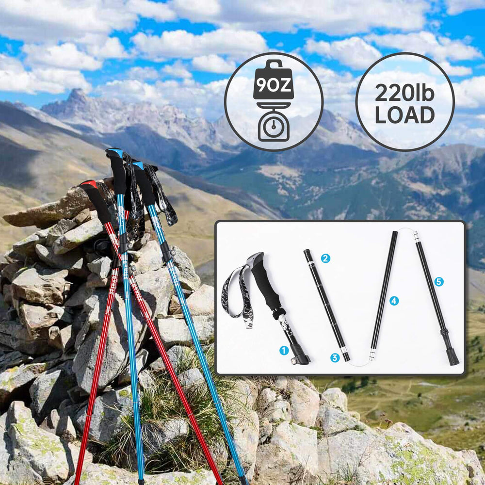 YOVITAL Trekking Poles with double locking for secure adjustment on rugged trails.