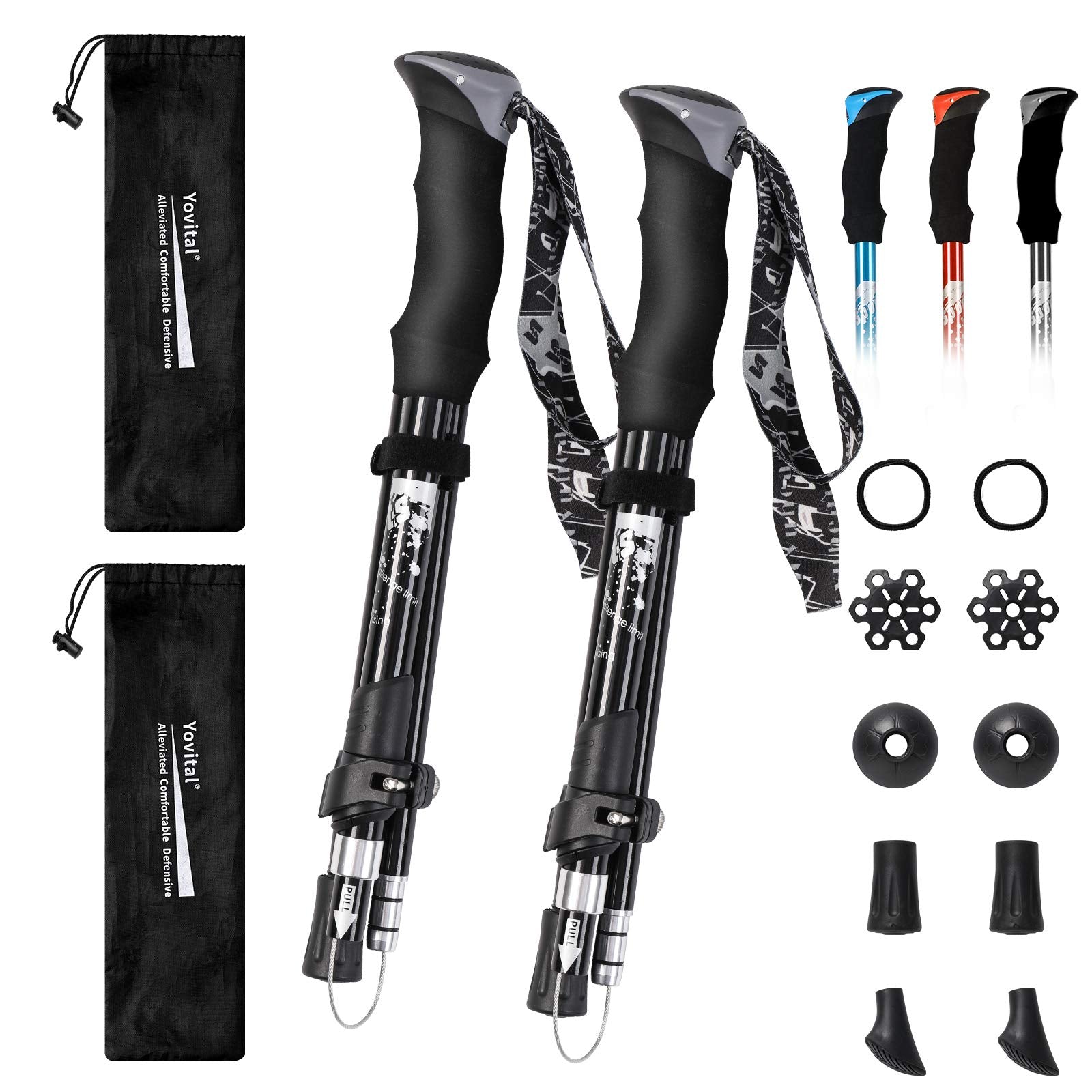YOVITAL trekking-poles-extended-53-inches shows extended length for tall-height hikes.
