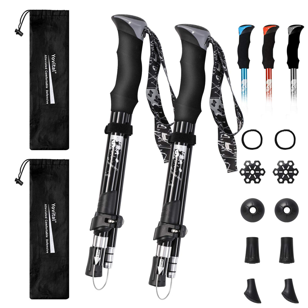 YOVITAL trekking-poles-extended-53-inches shows extended length for tall-height hikes.