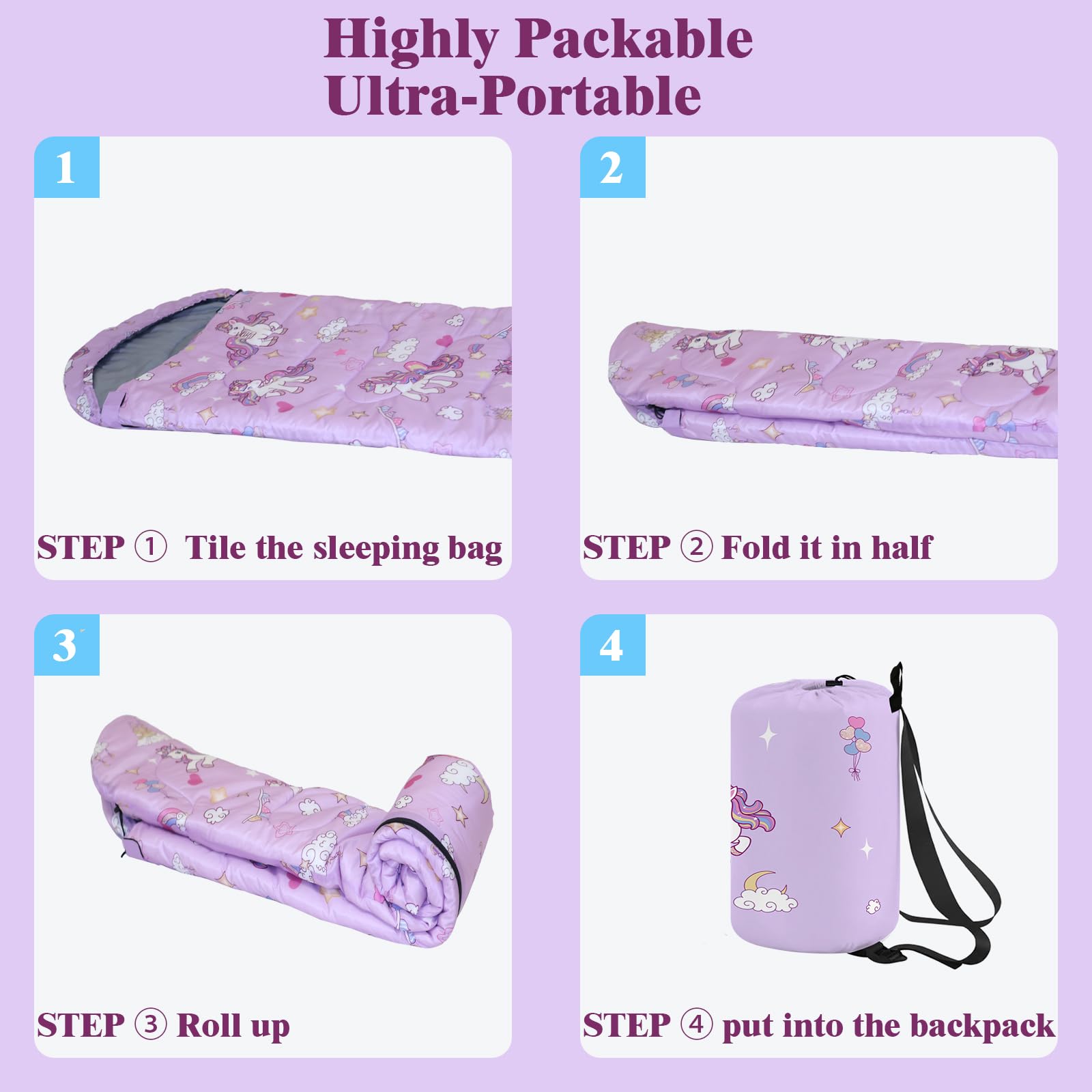 YOVOMEE machine-washable kids sleeping bag for easy cleanup