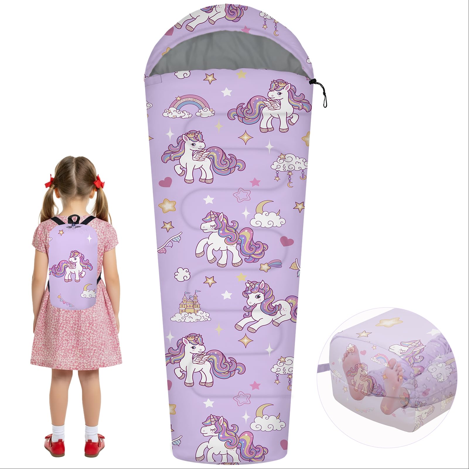 YOVOMEE kids sleeping bag with wide-top design for roomy comfort on camps