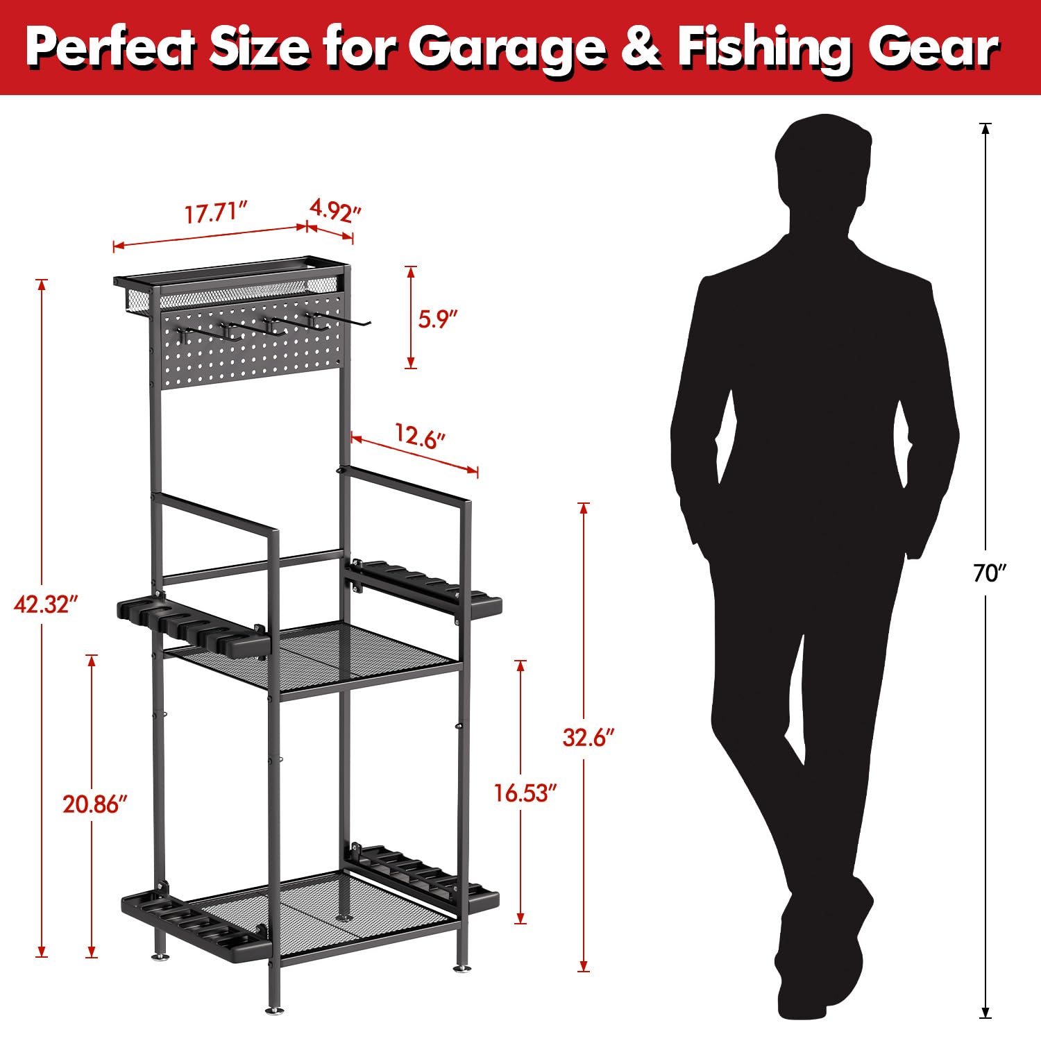 YQSLYSF lower shelf stores tackle boxes and heavier gear securely