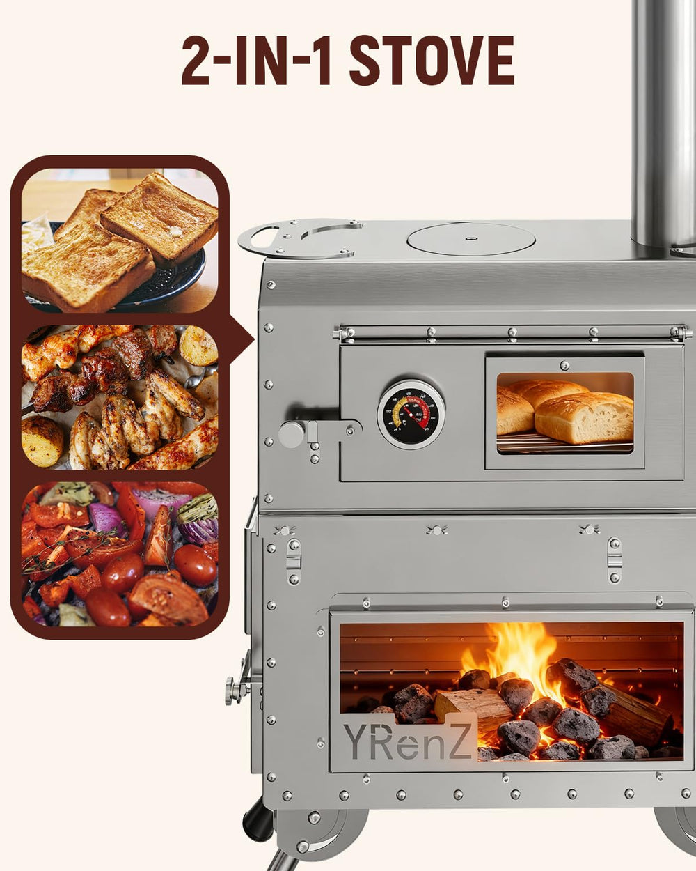 YRenZ dual-use oven stove enables tent cooking and heating in one unit