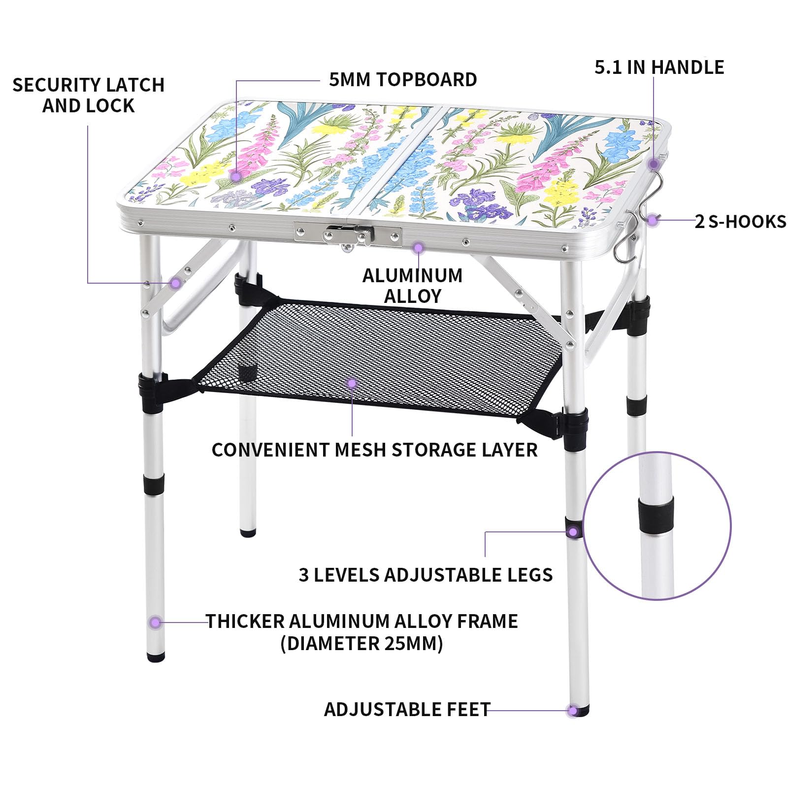 Yriuat folding camping table folded compact for easy storage with carry handle.