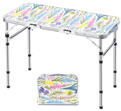 Yriuat folding camping table open setup with sturdy aluminum frame for outdoor meals.