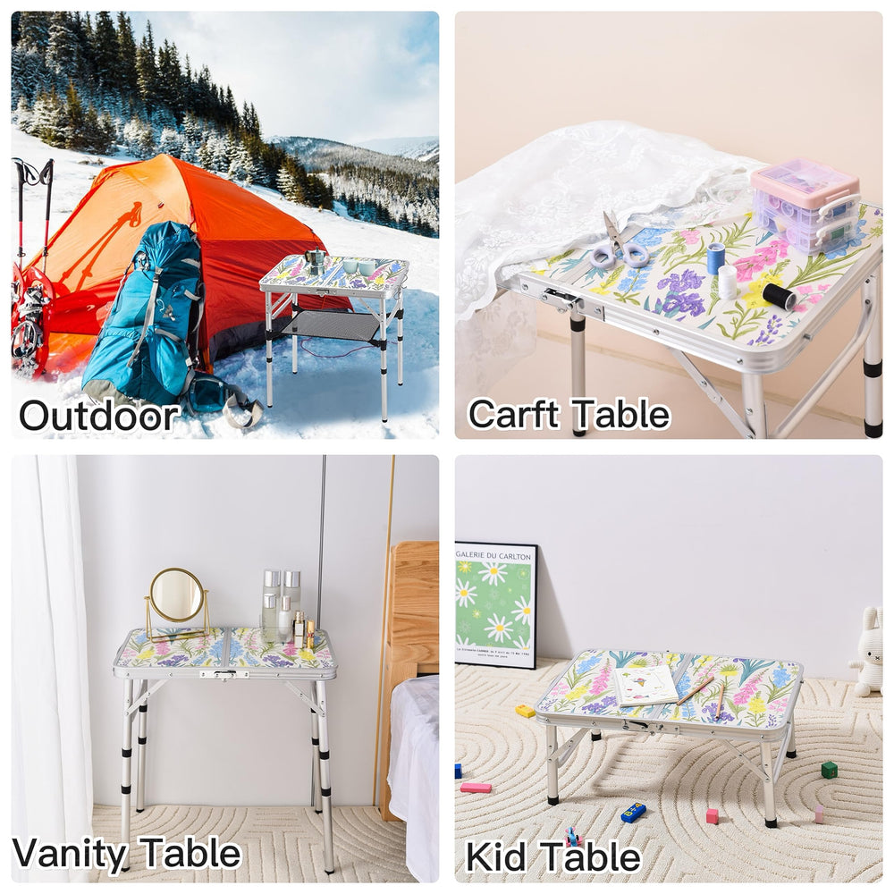 Yriuat folding camping table at beach showcasing compact footprint and stability.