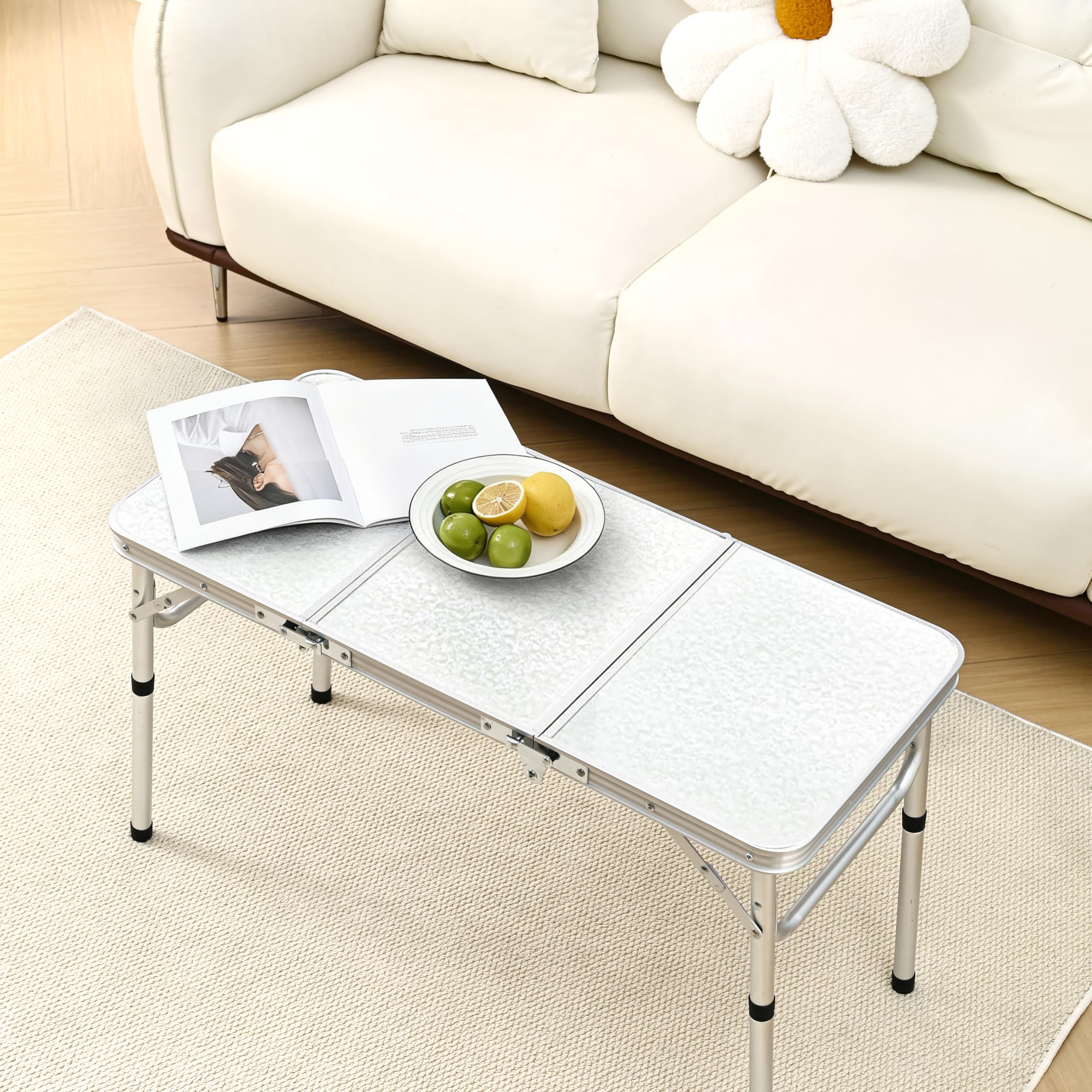 Yriuat folding table adjustable legs offer versatile height options for seating.