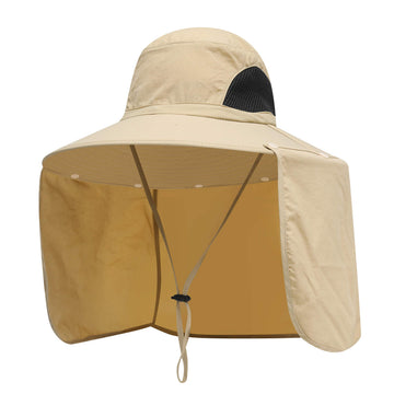 YR.Lover Sun Blocker Hat front view with large brim and neck flap for sun protection