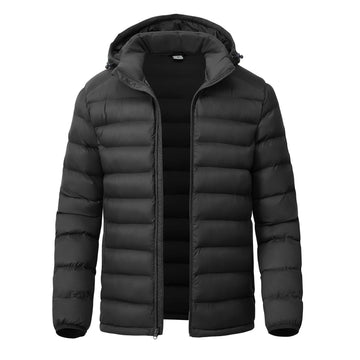 YSENTO men's down-alternative jacket front view in black, lightweight warmth for daily wear