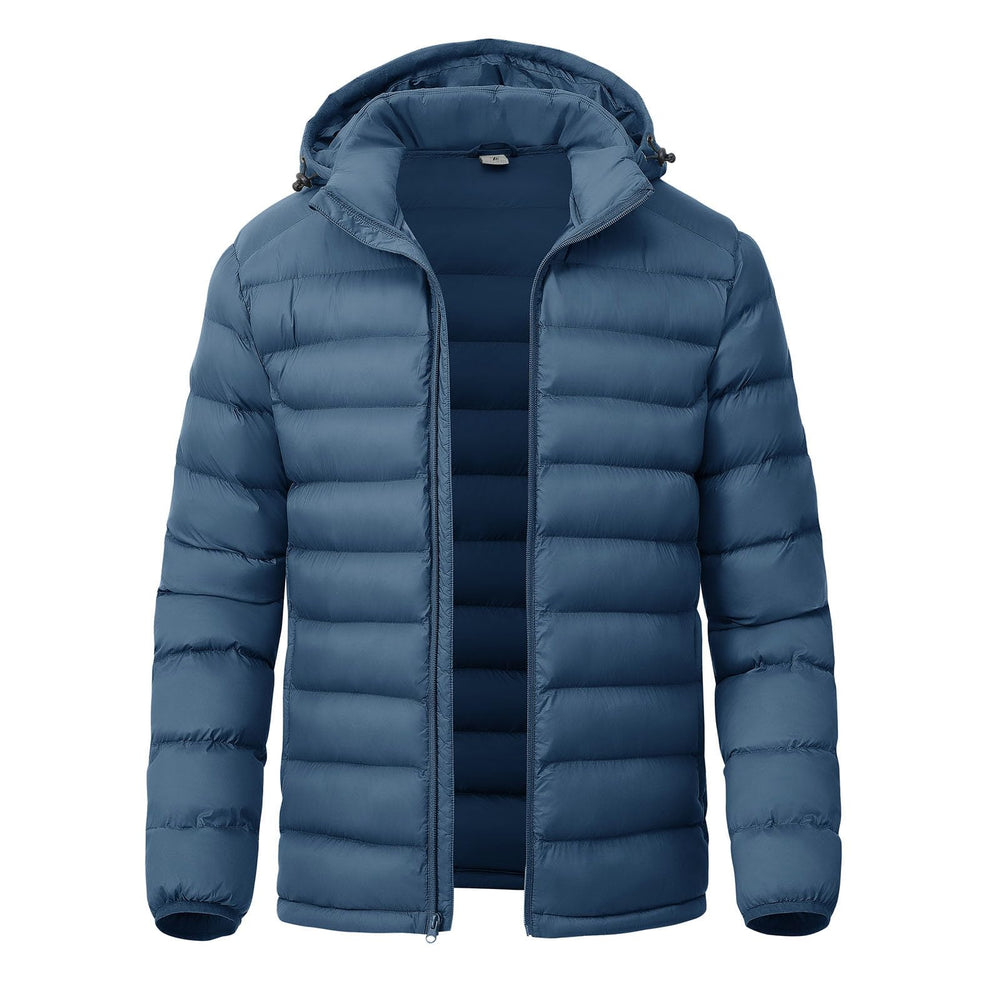 YSENTO men's down alternative jacket with detachable hood in dark blue for versatile warmth.
