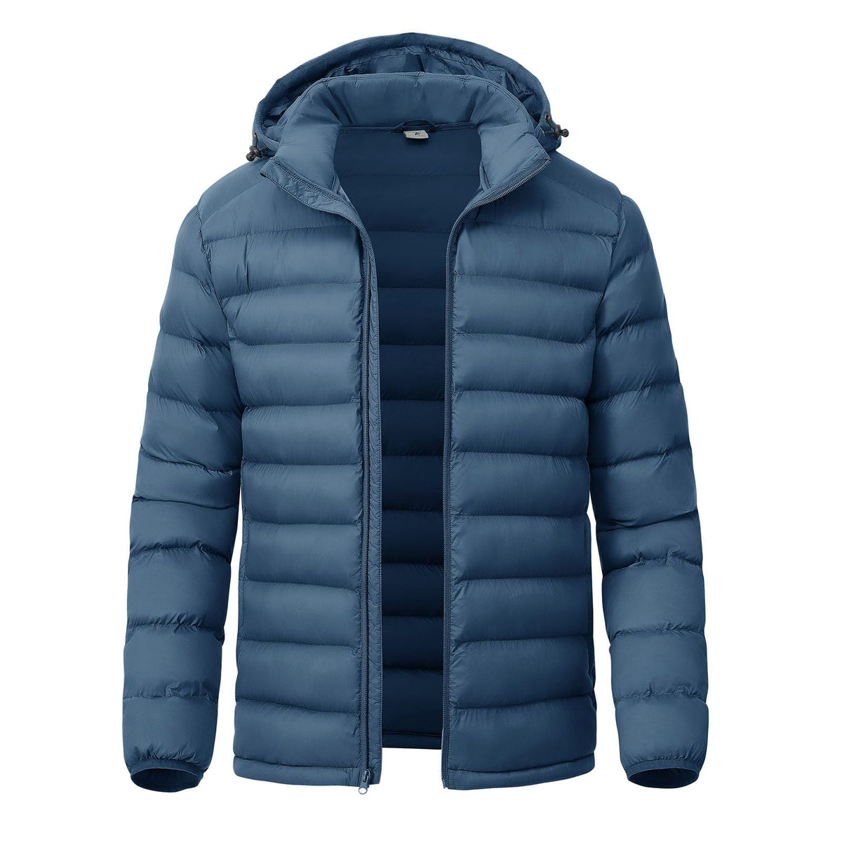 YSENTO men's down alternative jacket with detachable hood in dark blue for versatile warmth.