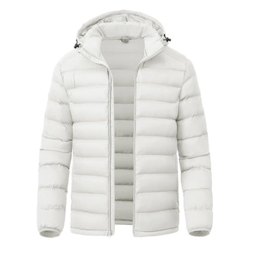 YSENTO men's down-alternative jacket white front view showing lightweight warmth