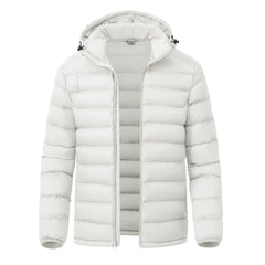 YSENTO men's down-alternative jacket white front view showing lightweight warmth
