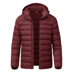YSENTO men's down alternative jacket front view in wine red offering versatile warmth for daily wear