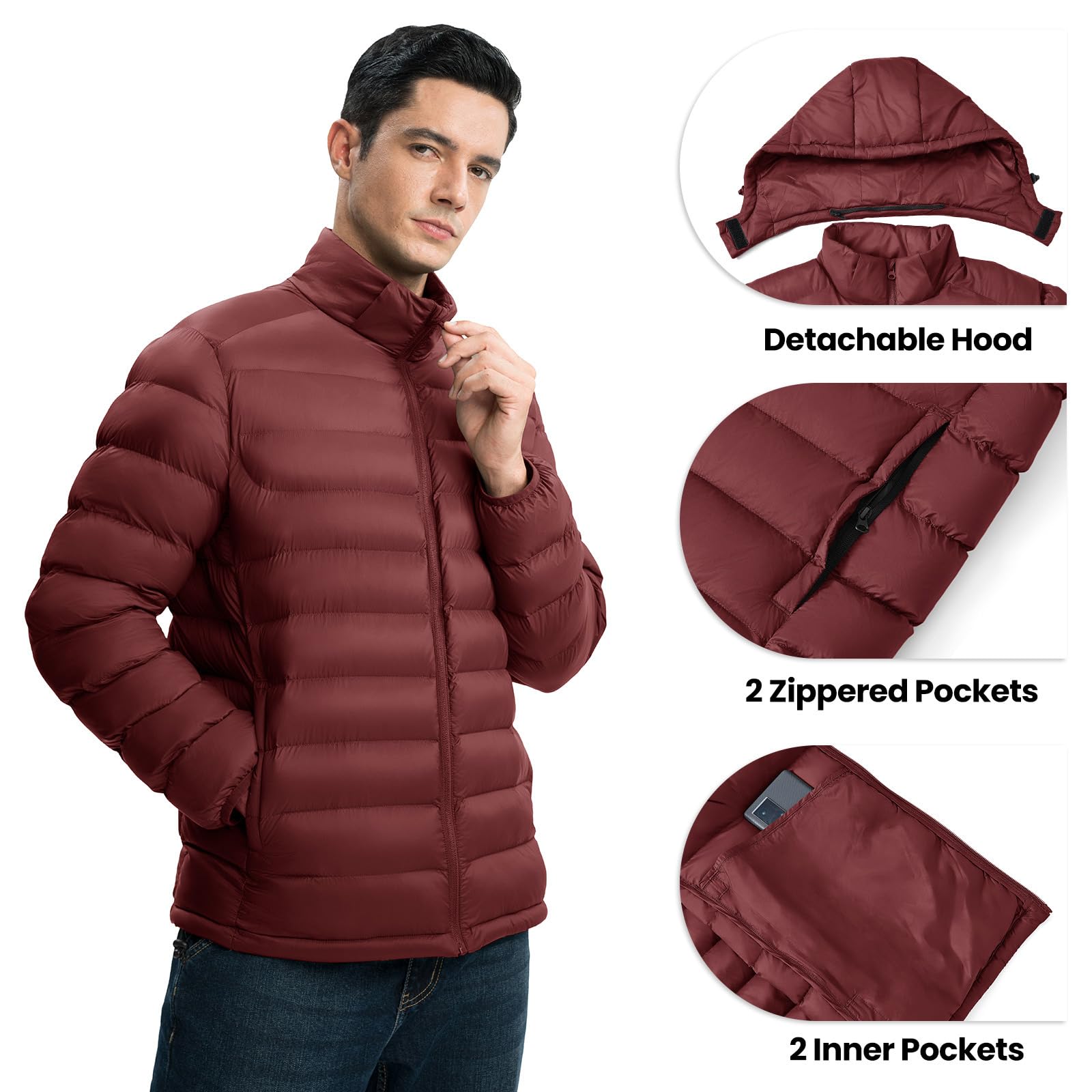YSENTO jacket stand-up collar in wine red for added neck warmth