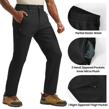 YSENTO men's insulated snow pants pocket closeup showing multiple zipper pockets