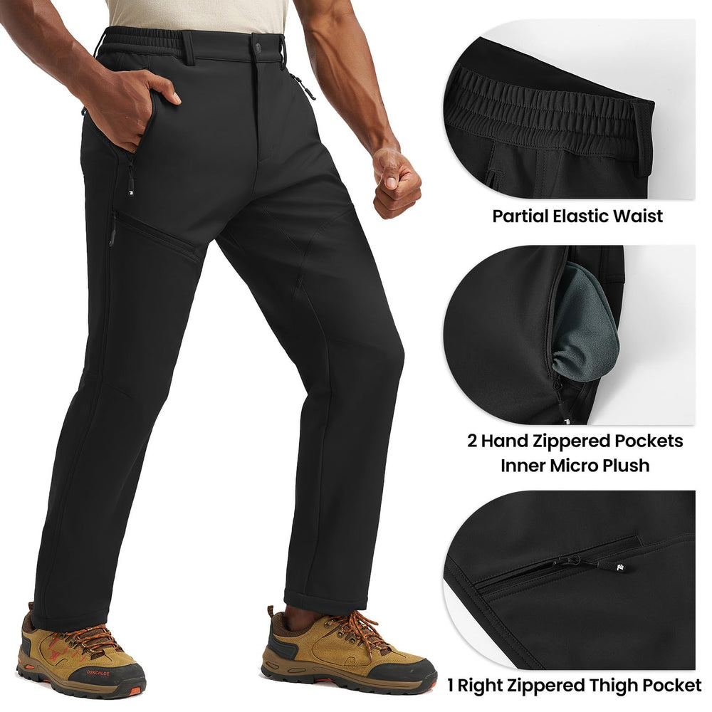 YSENTO men's insulated snow pants pocket closeup showing multiple zipper pockets