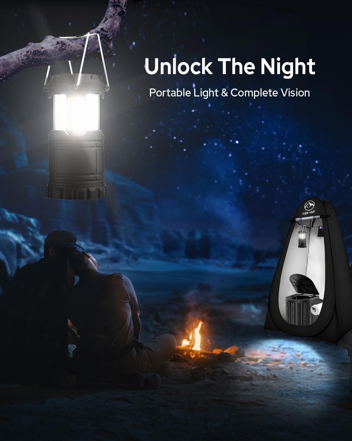 YSR VEF camping lantern lit for safe night use