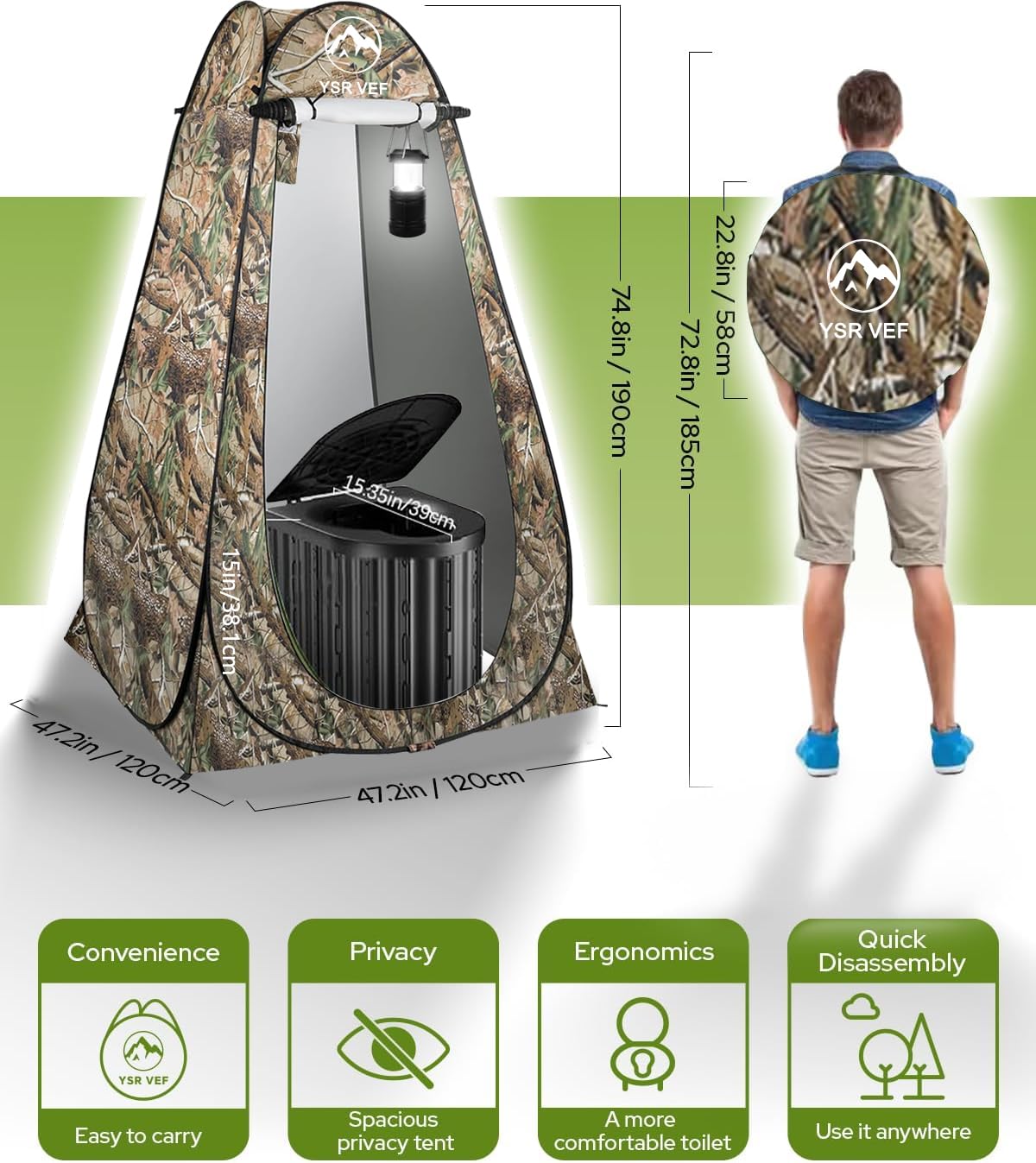 YSR VEF pop-up privacy tent set up quickly to create private outdoor space.