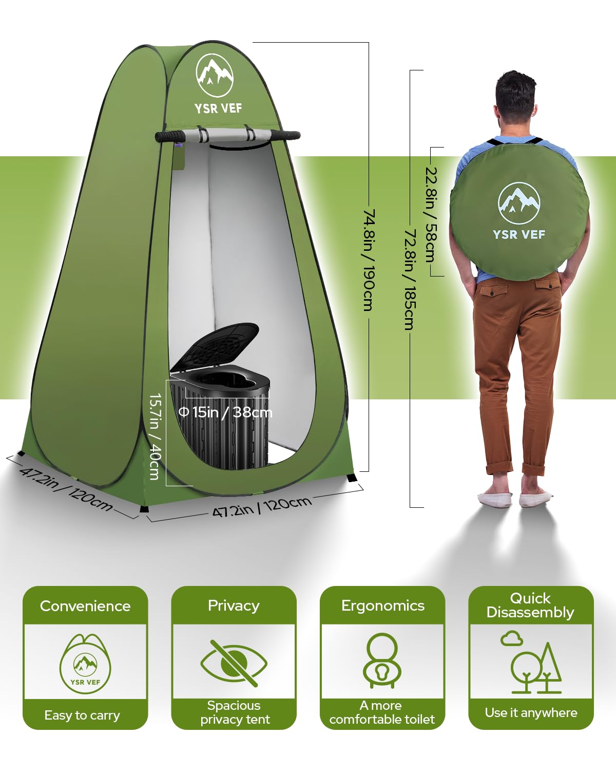YSR VEF pop-up privacy tent setup at campsite for private space.