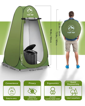 YSR VEF pop-up privacy tent setup for private outdoor use.
