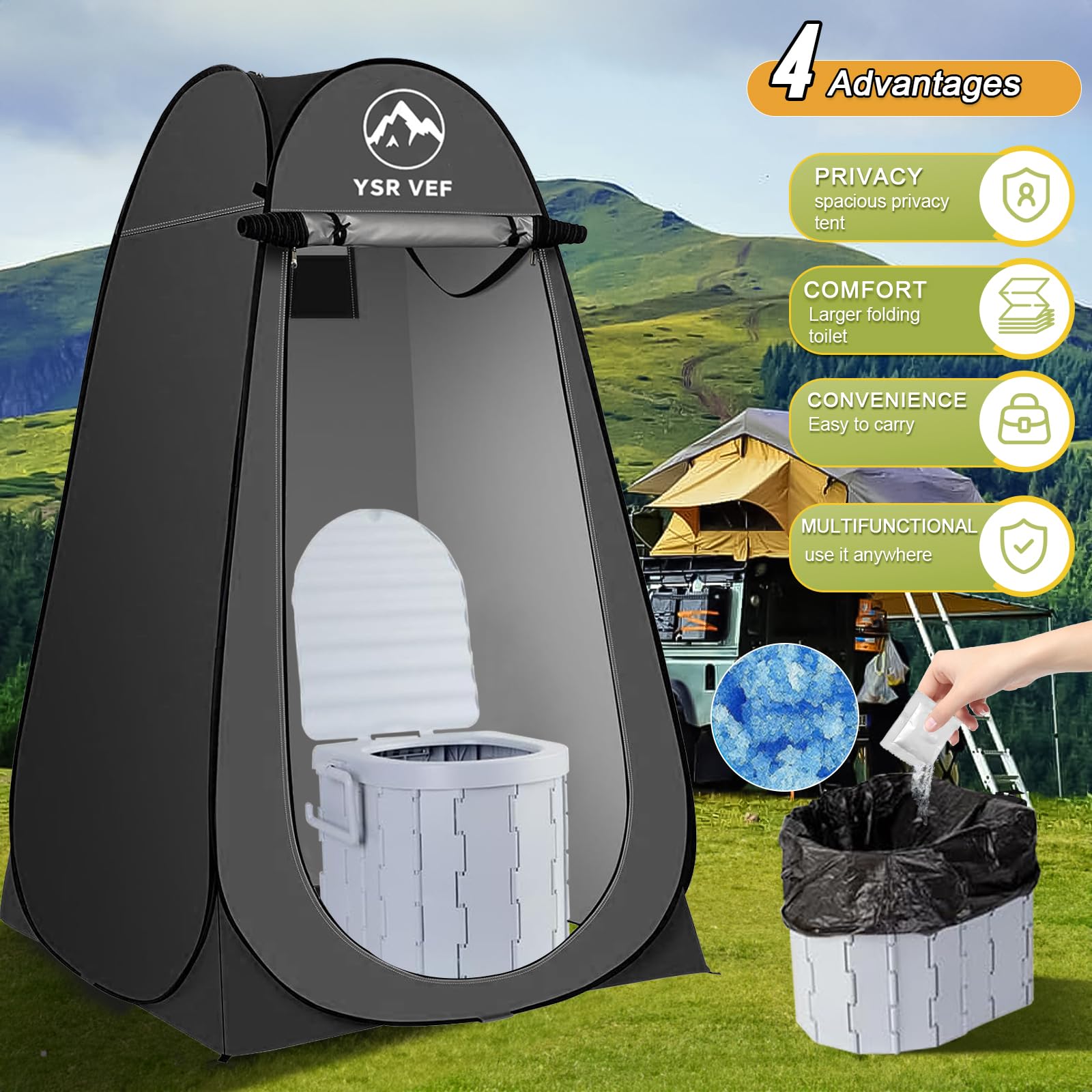 YSR VEF pop-up shower tent offers easy setup and personal space outdoors.