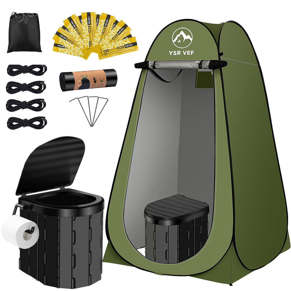YSR VEF portable camping toilet kit folded backpack enables easy transport and quick outdoor setup.