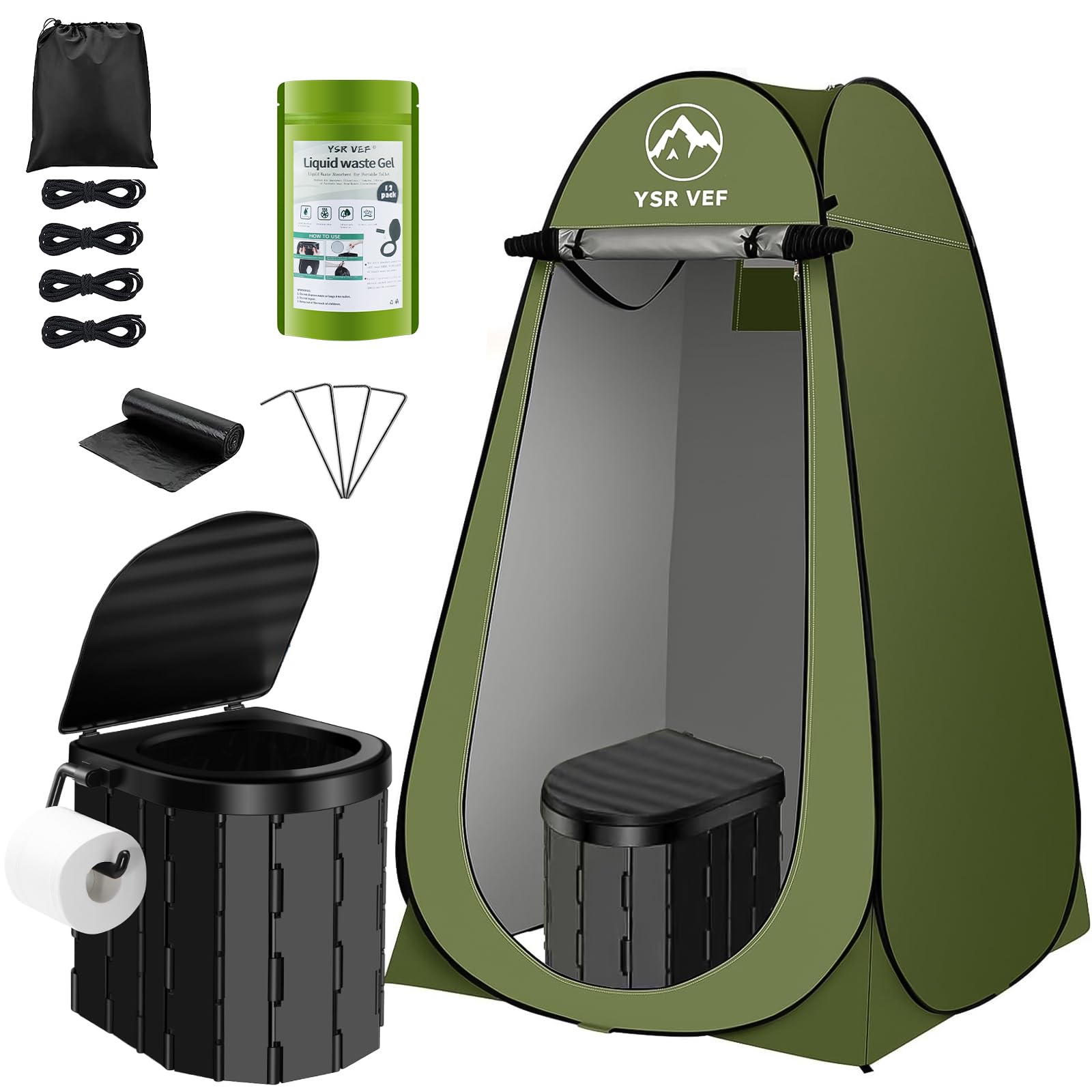 YSR VEF portable toilet kit assembled for quick setup and privacy.