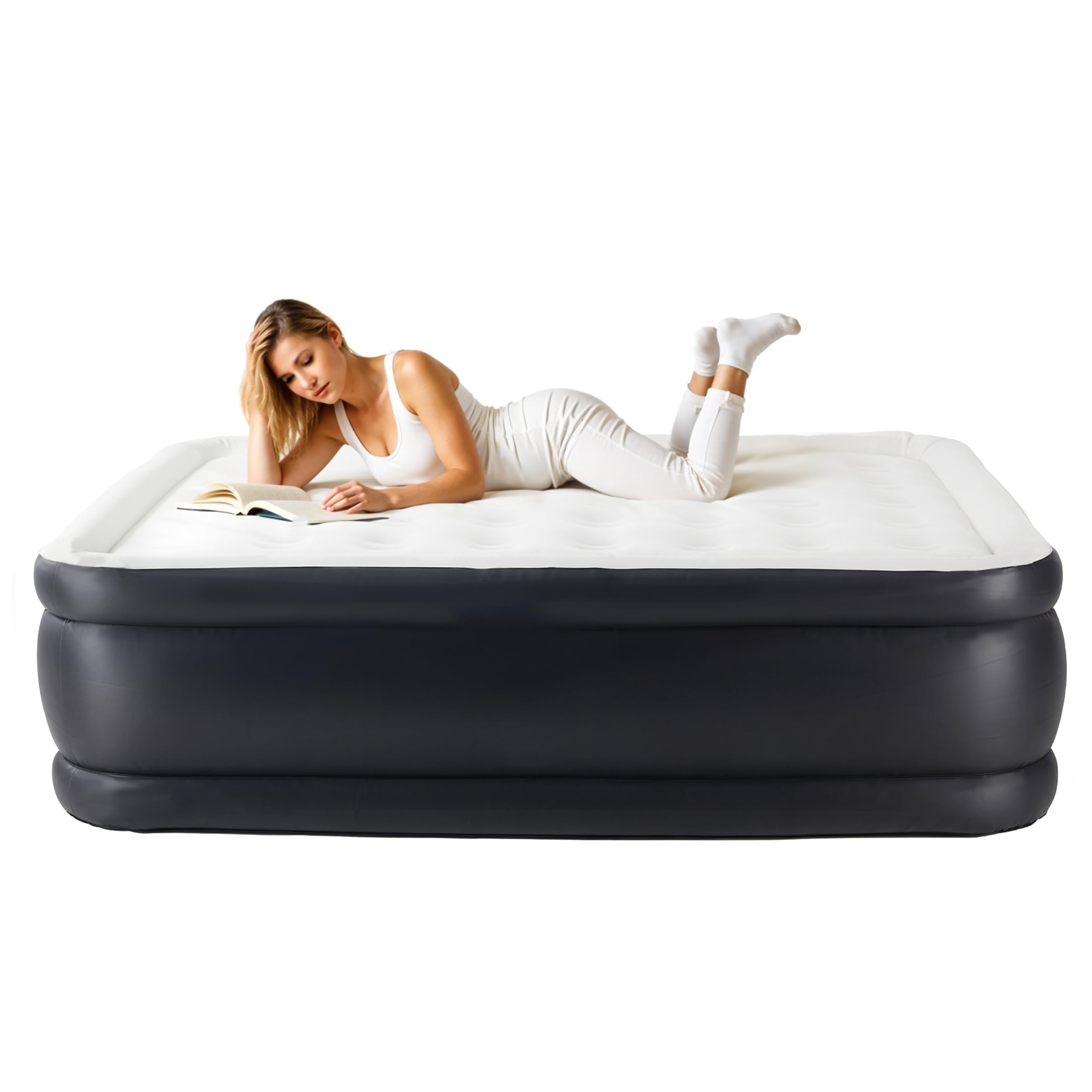 YSSOA Queen air mattress with built-in pump for quick setup during camping or hosting guests.