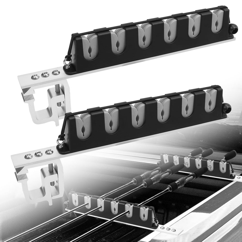 YSVORTOT truck bed rod holder side view highlights rugged aluminum frame for stability on rough roads.