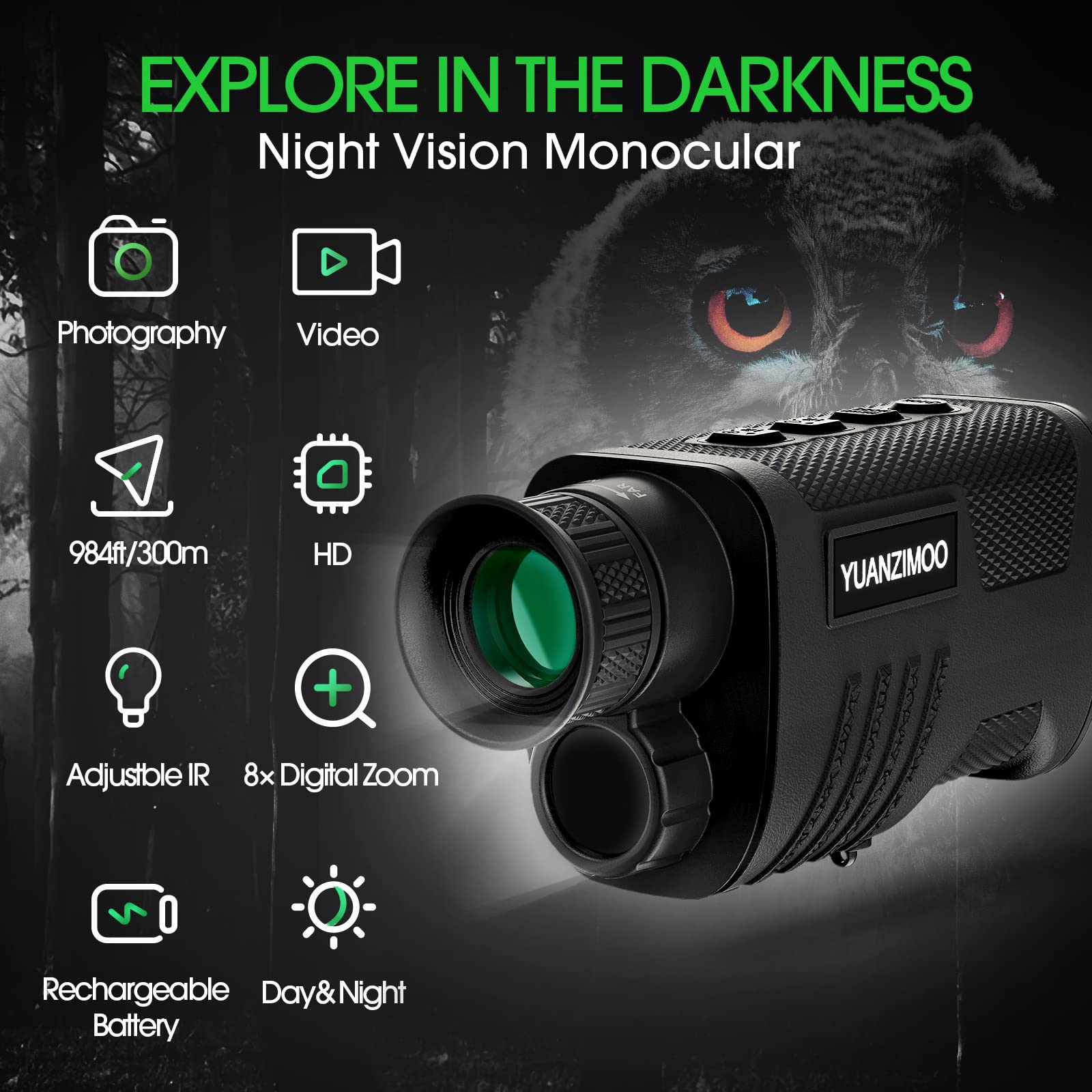 YUANZIMOO Night Vision Monocular IR illumination shows night clarity